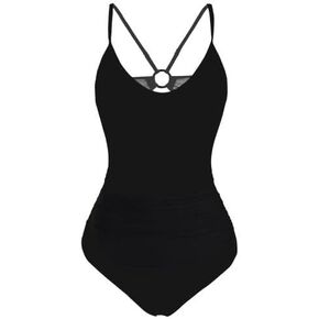 DRESSFO Women's One Piece Swimsuit Tribal Print O Ring Back Bathing Suit Tummy Control Scoop Neck Swimwear