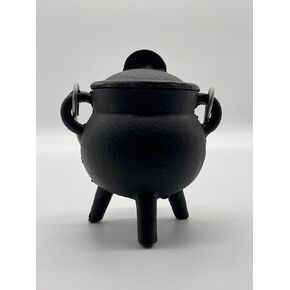 3" Pentagram Pentacle Cast Iron Cauldron with Lid and Handle, Witches Cauldron, Great for Use with Charcoal Incense, Smudge Sage