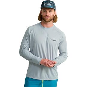 HUK Men's Pursuit Patterned Crew, Performance Fishing Long Sleeve Shirt