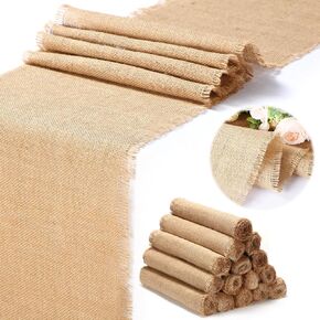 15 Pack Burlap Table Runners 12 x 71 Inch Rustic Jute Tablerunner Khaki Farmhouse Country Burlap Runners Bulk for Wedding Banquet Birthday Thanksgiving Party Kitchen Dining Table Decorations(Tassel)