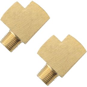 2PCS Brass Pipe Tee Fitting 1/8" Female and Male Threaded Square Copper NPT Fitting T Outlet Internal and External Threads For Grease Fuel Oil Pressure Gauge Pipe Pipe Fittings