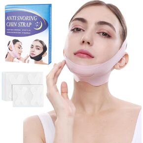 Anti Snoring Chin Strap for CPAP Users and 60 Pcs Keep Mouth Closed aid, Adjustable and Breathable Anti Snore Device, Effectively Reduce Snoring, Pink