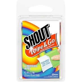 مناديل Shout المبللة، مزيل البقع الفوري وايب آند جو، مزيل بقع الغسيل والبقع أثناء التنقل، 12 منديلًا في كل كرتونة - 12 قطعة (عبوة من قطعة واحدة) in Kuwait