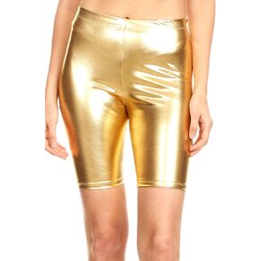 Sakkas Women's Shinny Metallic Bike Shorts Stretchy Unisex - Made in USA