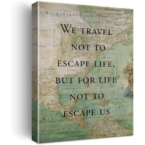LEXSIVO Retro Style Inspirational Travel Quote Print Canvas Wall Art Home Office Decor We Travel not to Escape Life Painting 12x15 Canvas Poster Framed Ready to Hang