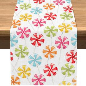 Vohado Sweet Candyland Table Runner Candy Land Themed Birthday Party Decoration Colorful Lollipop Dining Room Holiday Home Kitchen Island Decor