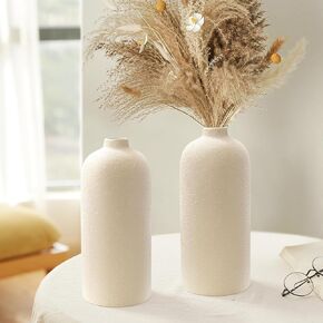 Rustic Ceramic Farmhouse Flower Large Vase Concrete Vase Whitewashed Terra Cotta Pottery Decorative Vase Cream Vases Home Decor Table, Living Room Decoration, Shelf Decor, Mantel, Terra