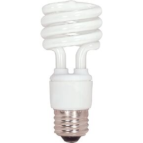 Satco S7217 13-Watt Medium Base T2 Mini Spiral, 2700K, 120V, Equivalent to 60-Watt Incandescent Lamp for Enclosed Fixtures,White