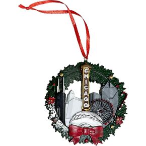 Chicago Wreath with Bean Christmas Ornament