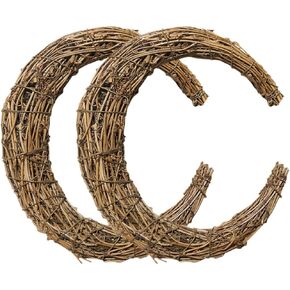 Veemoon 2pcs Rattan Garland Natural Wreath Wooden Moon Natural Door Reef Wreath Form Half Moon Rattan Wreath Summer Front Door Decor Rattan Wreath Frame Autumn and Winter Grape Vines Iron