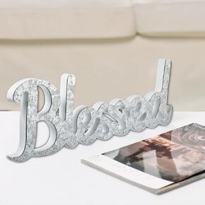 Farmhouse Blessed Sign for Table 15 Inch, Wall Hanging Blessed Signs for Home Decor, Handmade Rustic Galvanized and Wooden White Bless This Home Sign for Living Room Bedroom