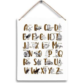 FUGWN Western Alphabet Hanging Wooden Signs 8x10, Wild West Alphabet ABC Western Toddler Nursery Playroom Classroom Wall Decor, Western ABC Home Decor Gifts for Toddlers Boys Cowboy