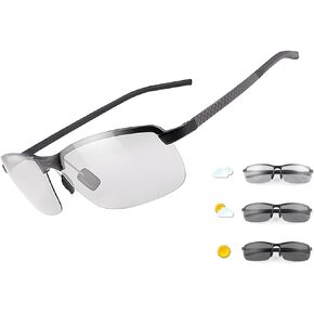 Photochromic Polarized Carbon Fiber Sunglasses for Men UV Protection Sports Fishing Driving Sunglasses with Al-Mg Frame