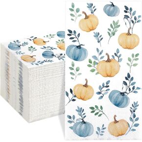 Homlouue 100 PCS Thanksgiving Pumpkin & Sunflower Paper Napkins, 3-Ply Fall Napkins, Thanksgiving Napkins Disposable, Fall Hand Towels Paper, Guest Disposable Hand Towels for Bathroom Kitchen Home