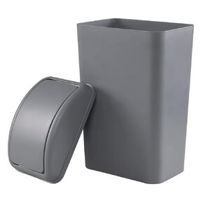 Gloreen 14 L Slim Plastic Trash Can, Grey, Kitchen Garbage Can Swing Lid
