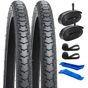 YUNSCM 2-PCS 24x1 3/8 (37-540) Bike Tires and 24" Heavy Duty Bike Tubes Shrader Valve with 2 Rim Strips Compatible with 24 x 1 3/8 24X1 3-8 Road Bike Bicycle Wheelchair Tires and Tubes (W-2108)