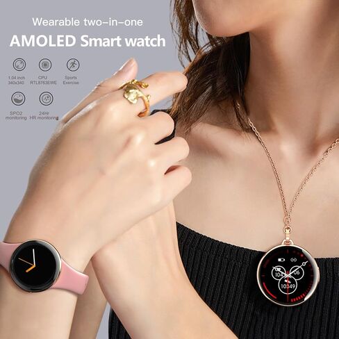 Mini Smartwatch for Women, 1.04'' AMOLED Fitness Tracker Watch with Heart Rate Monitor/Sleep Monitor, IP68 Waterproof 100+Sports Mode Activity Tracker, Necklace Smartwatch Support Android/iOS in Saudi Arabia