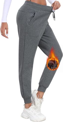 MoFiz Women's Fleece Lined Joggers Hiking Pants High Waisted Thermal Outdoor Sweatpants for Women with Zipper Pockets in Saudi Arabia