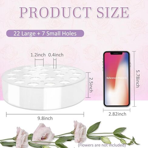 6 Inch Acrylic Flower Vase for Wedding Centerpieces Round, Circular Clear Wide Low Floral Vases with 7 Large + 6 Small Holes for Dining Table Home Birthday Party Flower Arrangement in Kuwait