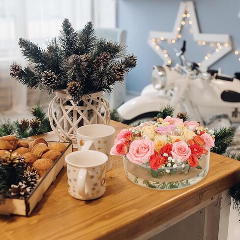 6 Inch Acrylic Flower Vase for Wedding Centerpieces Round, Circular Clear Wide Low Floral Vases with 7 Large + 6 Small Holes for Dining Table Home Birthday Party Flower Arrangement in Kuwait