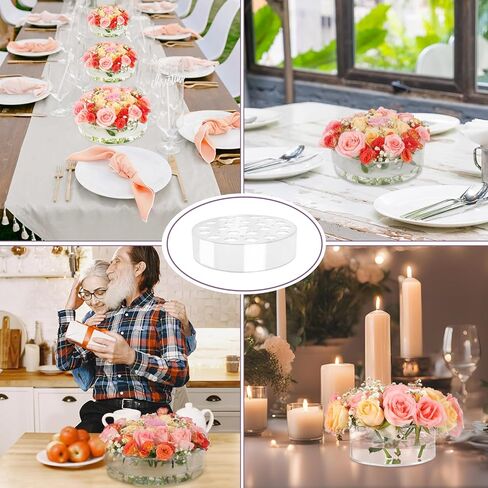 6 Inch Acrylic Flower Vase for Wedding Centerpieces Round, Circular Clear Wide Low Floral Vases with 7 Large + 6 Small Holes for Dining Table Home Birthday Party Flower Arrangement in Kuwait