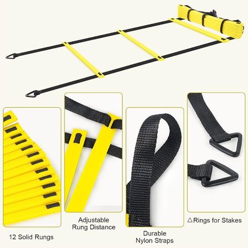 Agility Ladder Training Set for Football Footwork, Speed Training, Resistance Parachute for Stamina, Strength Exercise, 12 Disc Cones, 4 Steel Stakes, 5Pcs Resistance Bands, 1 Skipping Rope, (Orange) in Saudi Arabia
