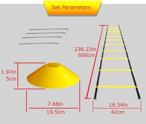 Agility Ladder Training Set for Football Footwork, Speed Training, Resistance Parachute for Stamina, Strength Exercise, 12 Disc Cones, 4 Steel Stakes, 5Pcs Resistance Bands, 1 Skipping Rope, (Orange) in Saudi Arabia