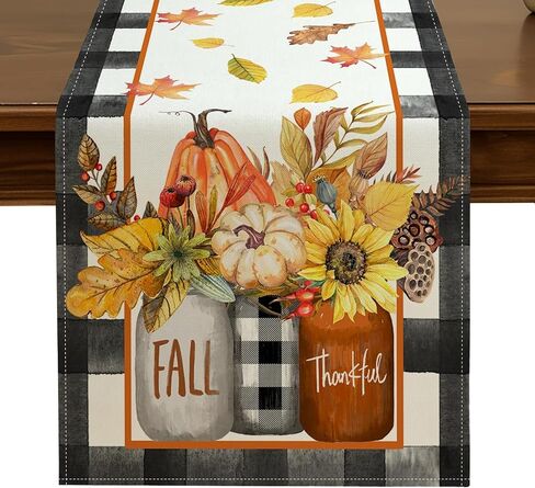 Fall Gnomes Table Runner 13x72 Inch Seasonal Harvest Autumn Thanksgiving Pumpkins Sunflower Leaves Kitchen Dining Table Decor for Indoor Outdoor Home Party Decoration ZQ32 in Saudi Arabia