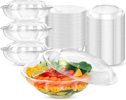 Fit Meal Prep 50 Pack 32 oz Disposable Plastic Clear Salad Bowls with Airtight Lids, Crystal Salad Bowls To Go for Lunch, BPA Free Food Takeout Containers, Acai Bowls for Uber Eats, Party, Severing in Saudi Arabia