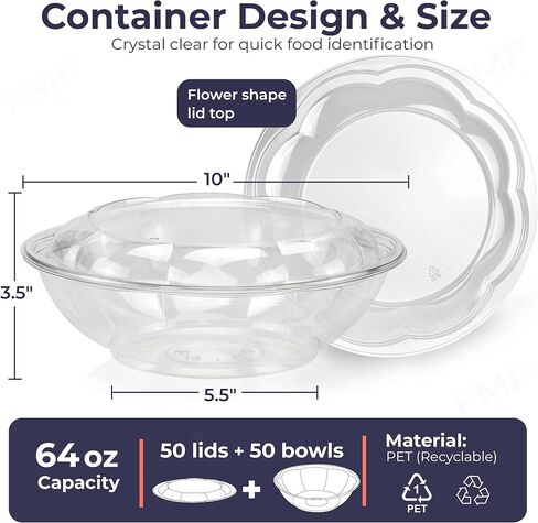 Fit Meal Prep 50 Pack 32 oz Disposable Plastic Clear Salad Bowls with Airtight Lids, Crystal Salad Bowls To Go for Lunch, BPA Free Food Takeout Containers, Acai Bowls for Uber Eats, Party, Severing in Saudi Arabia
