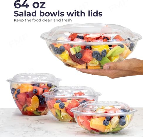 Fit Meal Prep 50 Pack 32 oz Disposable Plastic Clear Salad Bowls with Airtight Lids, Crystal Salad Bowls To Go for Lunch, BPA Free Food Takeout Containers, Acai Bowls for Uber Eats, Party, Severing in Saudi Arabia