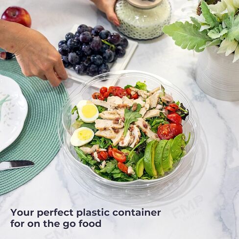 Fit Meal Prep 50 Pack 32 oz Disposable Plastic Clear Salad Bowls with Airtight Lids, Crystal Salad Bowls To Go for Lunch, BPA Free Food Takeout Containers, Acai Bowls for Uber Eats, Party, Severing in Saudi Arabia