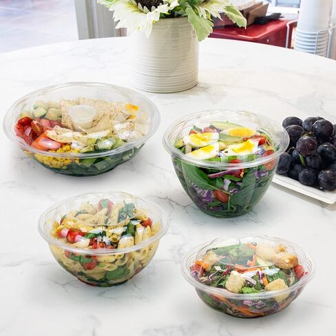 Fit Meal Prep 50 Pack 32 oz Disposable Plastic Clear Salad Bowls with Airtight Lids, Crystal Salad Bowls To Go for Lunch, BPA Free Food Takeout Containers, Acai Bowls for Uber Eats, Party, Severing in Saudi Arabia