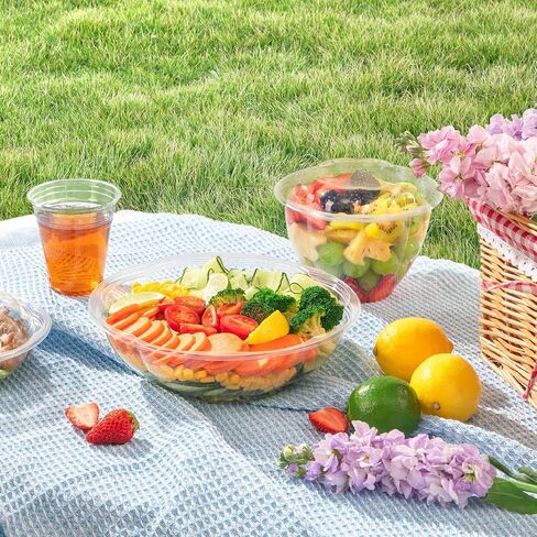 Fit Meal Prep 50 Pack 32 oz Disposable Plastic Clear Salad Bowls with Airtight Lids, Crystal Salad Bowls To Go for Lunch, BPA Free Food Takeout Containers, Acai Bowls for Uber Eats, Party, Severing in Saudi Arabia