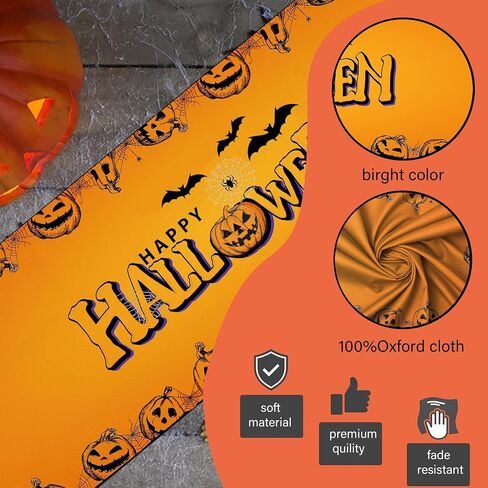 Halloween Table Runner Bat Castle Cat Tree Orange Table Runner Halloween Holiday Kitchen Dining Table Decorations Suitable for Home Indoor and Outdoor Party Decor 13*72 Inch (Oxford Cloth, 13*72) in Saudi Arabia