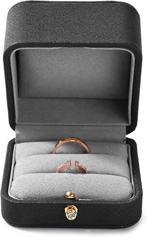 صندوق خواتم مزدوج من جلد البولي يوريثان صندوق مجوهرات من الألياف الدقيقة الداخلية لحامل خواتم الزوجين لحفلات الزفاف والاقتراح والخطوبة والذكرى السنوية in Kuwait