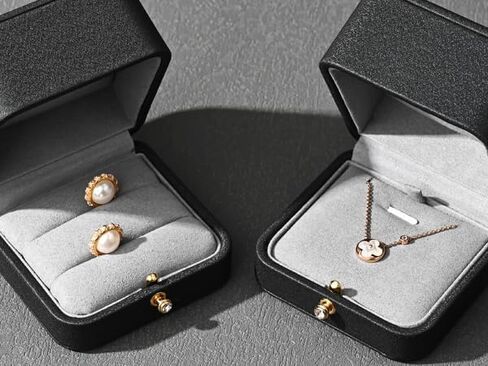 صندوق خواتم مزدوج من جلد البولي يوريثان صندوق مجوهرات من الألياف الدقيقة الداخلية لحامل خواتم الزوجين لحفلات الزفاف والاقتراح والخطوبة والذكرى السنوية in Kuwait