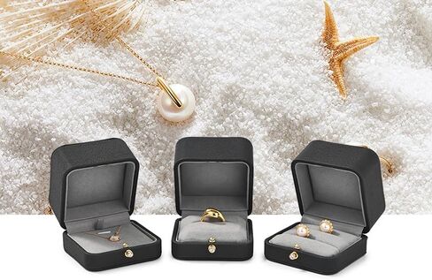 صندوق خواتم مزدوج من جلد البولي يوريثان صندوق مجوهرات من الألياف الدقيقة الداخلية لحامل خواتم الزوجين لحفلات الزفاف والاقتراح والخطوبة والذكرى السنوية in Kuwait