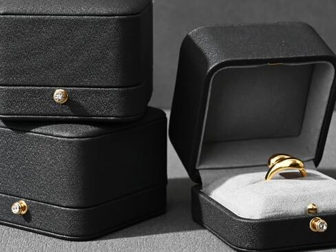 صندوق خواتم مزدوج من جلد البولي يوريثان صندوق مجوهرات من الألياف الدقيقة الداخلية لحامل خواتم الزوجين لحفلات الزفاف والاقتراح والخطوبة والذكرى السنوية in Kuwait