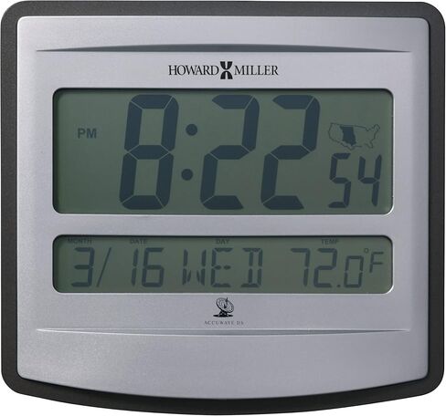 Howard Miller Horseshoe Bend Digital Wall Clock II 549-706 – Charcoal Gray & Metallic Silver Finish, Large Display, Radio-Controlled, Daylight-Saving Time, Battery-Operated Alarm Clock in Saudi Arabia