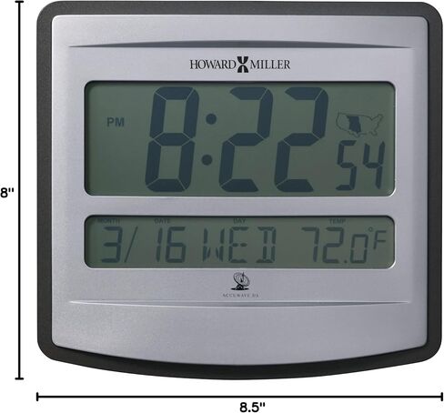 Howard Miller Horseshoe Bend Digital Wall Clock II 549-706 – Charcoal Gray & Metallic Silver Finish, Large Display, Radio-Controlled, Daylight-Saving Time, Battery-Operated Alarm Clock in Saudi Arabia
