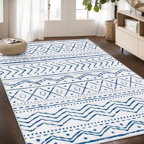 6x9 Rug for Living Room - Black Washable Area Rugs Non-Slip Soft Area Rugs for Bedroom Ultra-Thin Stain Resistant Rugs for Dining Room, Moroccan Print Indoor Rug for Office (Black, 6'x9') in Saudi Arabia