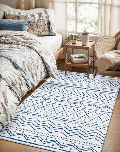 6x9 Rug for Living Room - Black Washable Area Rugs Non-Slip Soft Area Rugs for Bedroom Ultra-Thin Stain Resistant Rugs for Dining Room, Moroccan Print Indoor Rug for Office (Black, 6'x9') in Saudi Arabia