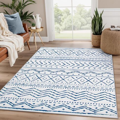 6x9 Rug for Living Room - Black Washable Area Rugs Non-Slip Soft Area Rugs for Bedroom Ultra-Thin Stain Resistant Rugs for Dining Room, Moroccan Print Indoor Rug for Office (Black, 6'x9') in Saudi Arabia