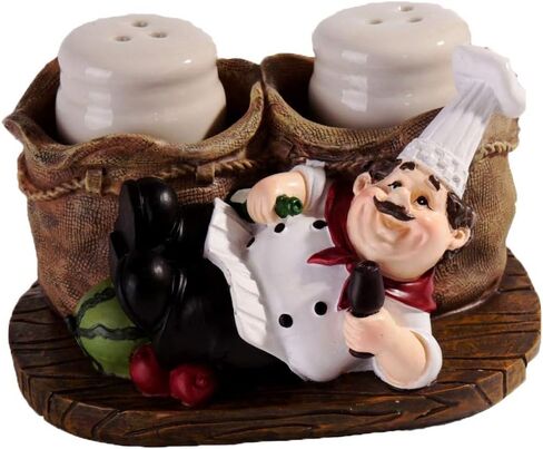 Premium Salt And Pepper Seasoning Shakers Sets - Cut Bread French Chef Sculpture Decoration for Barbecue,Spice Bottles, Jars, Seasonings, Baking Supplies Gadget in Kuwait