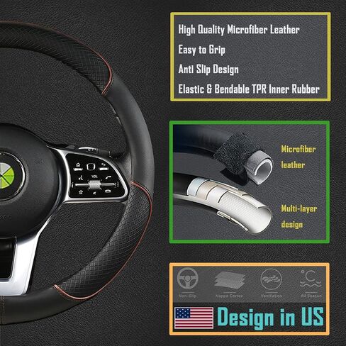 Ocawib Steering Wheel Cover,Universal 14.5-15 Inch,Universal Car SUV Pickup Van Various Vehicle Types,Non-Slip and Soft,Universal for All Seasons in Saudi Arabia