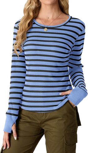 GRECERELLE Waffle Knit Long Sleeve Shirts for Women Crew Neck Slim Fitted Going Out Tops Y2k Outfits in Saudi Arabia