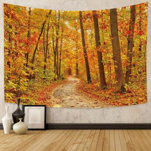 الخريف الغابات نسيج الجدار شنقا سقوط أوراق القيقب نسيج مسار الخريف تغطيها الأشجار الصفراء الخريف نسيج الغابات الطبيعية لغرفة النوم غرفة المعيشة ديكور الحفلات، 60 × 40 بوصة in Kuwait