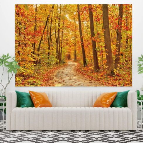 الخريف الغابات نسيج الجدار شنقا سقوط أوراق القيقب نسيج مسار الخريف تغطيها الأشجار الصفراء الخريف نسيج الغابات الطبيعية لغرفة النوم غرفة المعيشة ديكور الحفلات، 60 × 40 بوصة in Kuwait