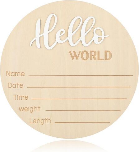 Prasacco Hello World Newborn Sign, 5.7 Inch Wooden Baby Announcement Sign Birth Announcement Signs Hello World Newborn Sign Baby Birth Wooden Sign for Photo Prop Baby Shower Nursery Gift in Saudi Arabia
